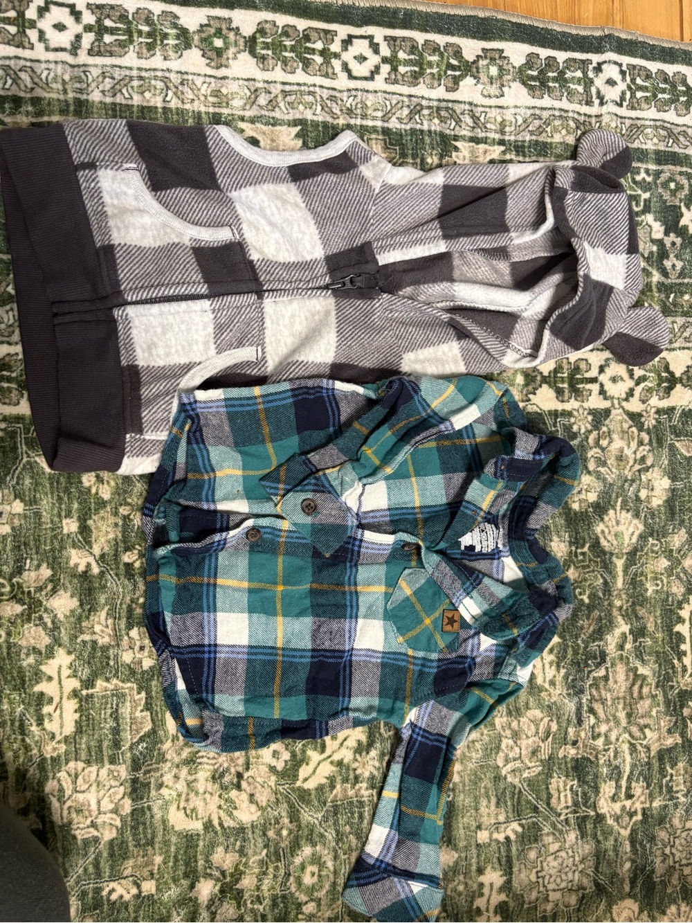 Toddler Plaid Button-Down Shirt in Teal & Navy. Grey & Black Plaid Vest